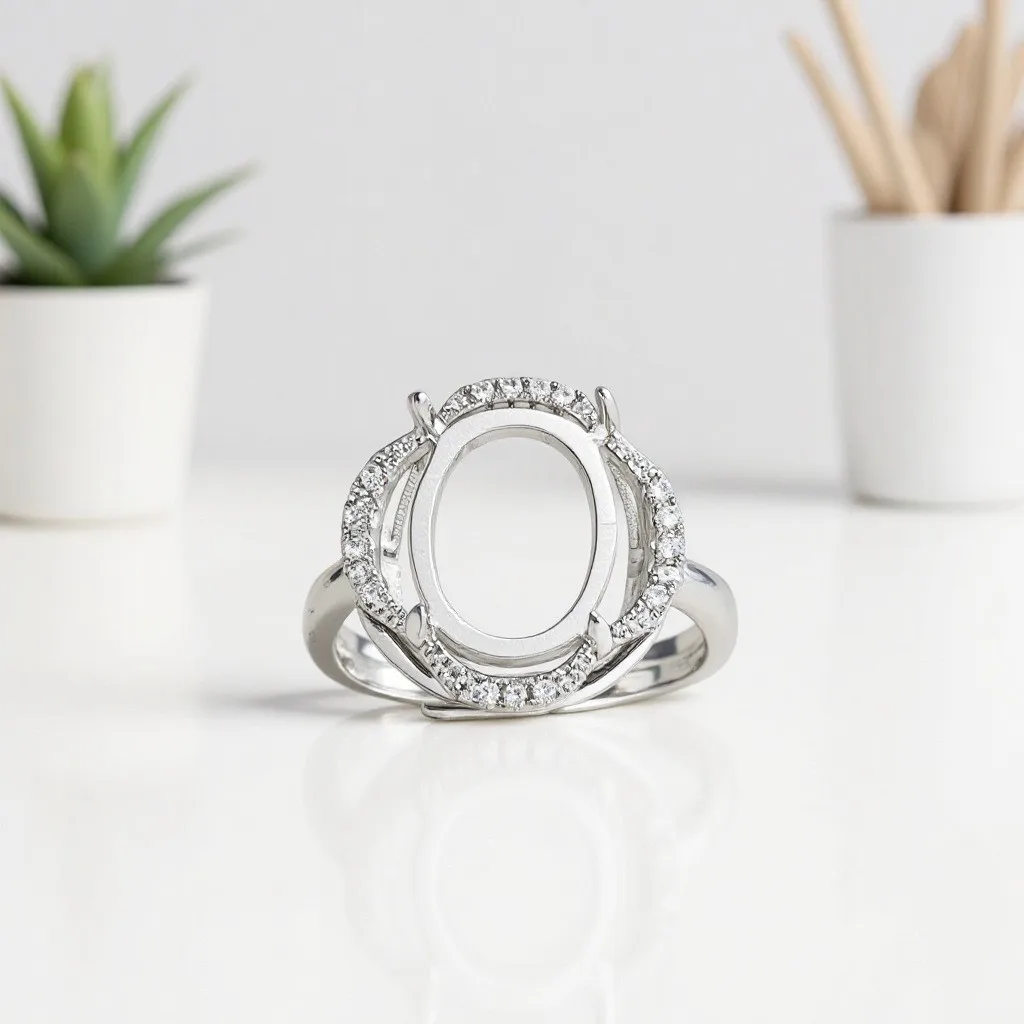 Ring 10x12mm Oval Blank Ring Setting with Zircon, Copper Base Prong Oval Cabochon Ring Blank for DIY Women Ring Jewelry Making
