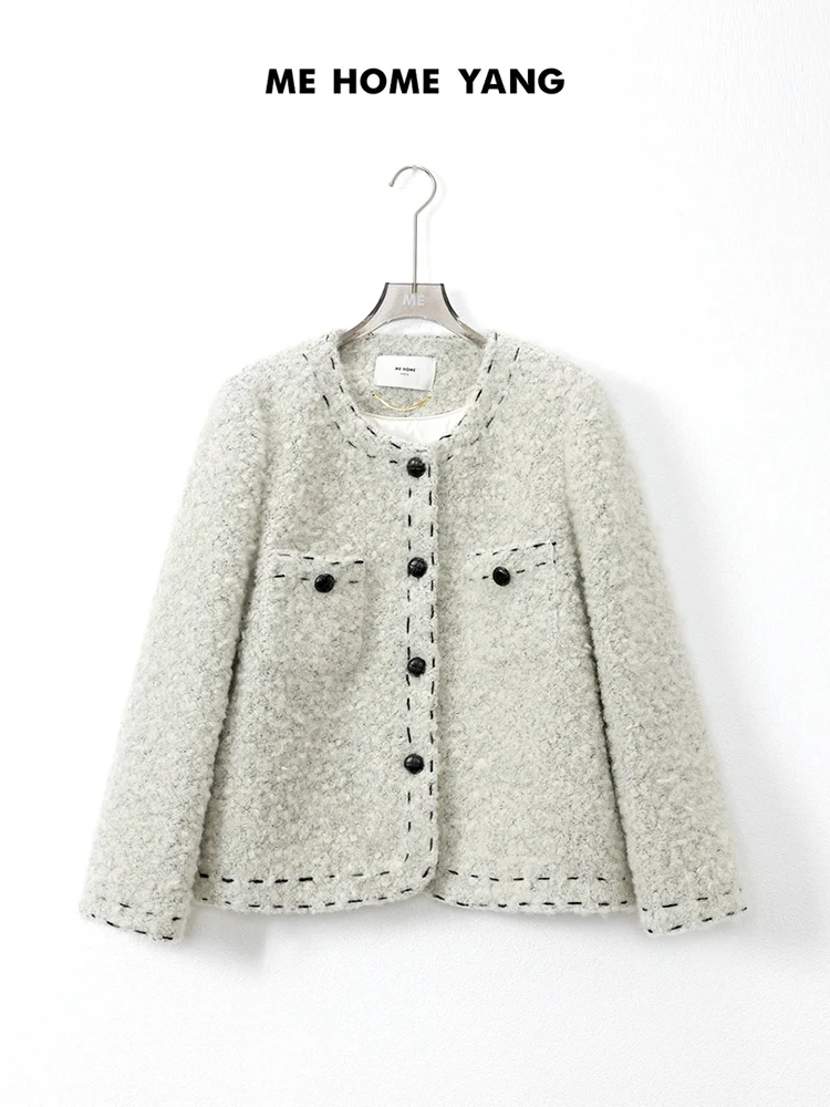 

Lao Yang's Personal Sle 95 down Wool Blend round Ne Small Fraance Sle down Jaet New Autumn Winter Faion Ladies' Coat