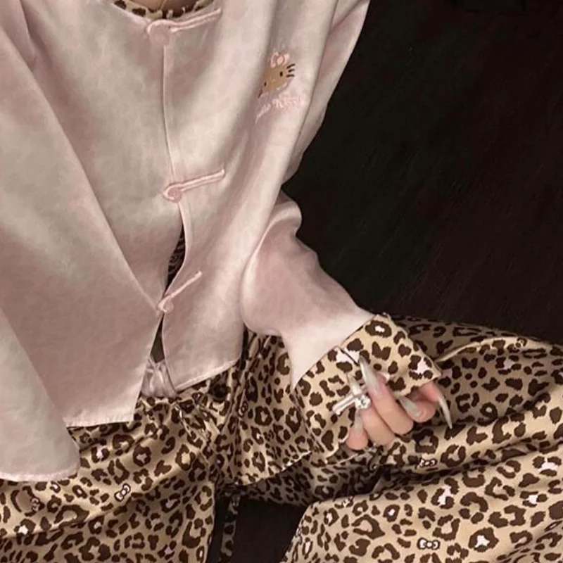 

Sanrio Hello Kitty Homewear Pajamas Set Loungewear Women's New Chinese Style Spring Autumn Long Sleeve Long Pants Sleepwear
