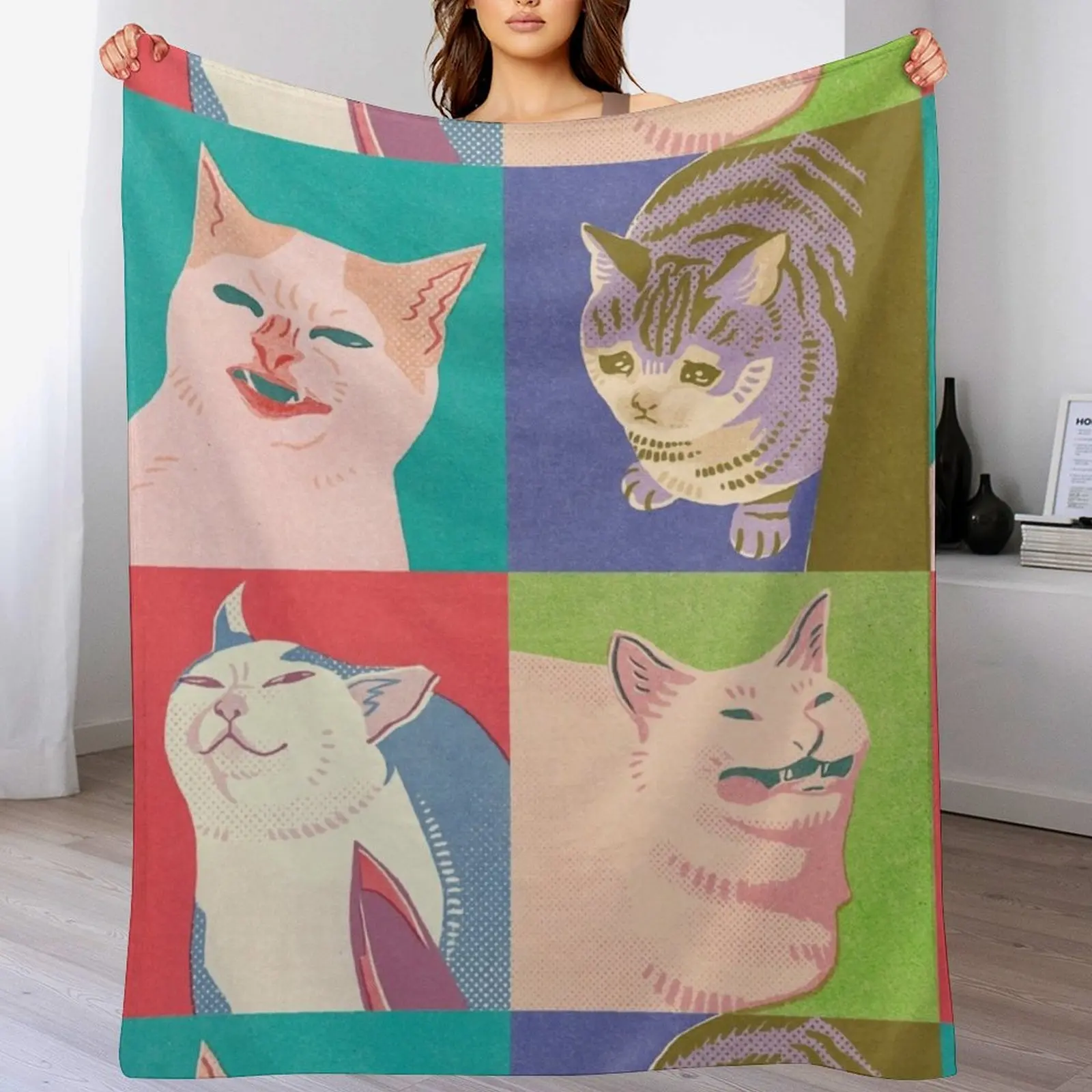 

Four Meme Cats of the Apocalypse Throw Blanket Heavy decorative Baby Softest Blankets