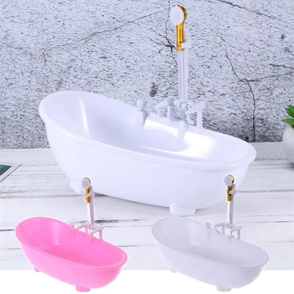 Mini Bathroom Plastic Tub Miniatures Playing House Spraying Water Kids Bathing Toys Electric Bathtub Doll Accessories 1:6 Scale