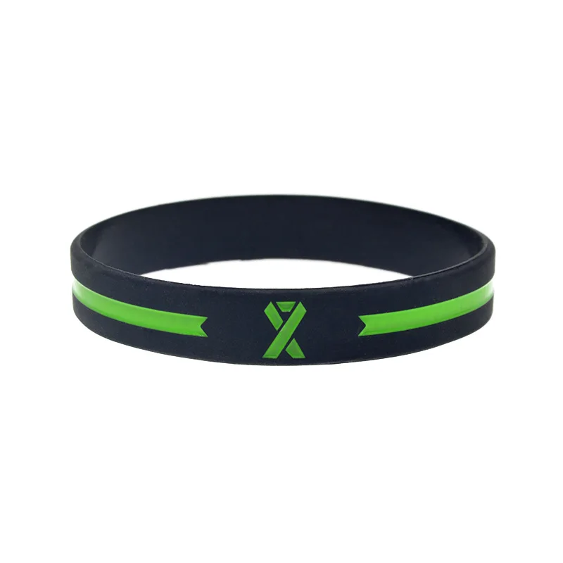 1 Stück/3 Stück gefülltes grünes Logo-Linienband Silikonarmband, einfache Dekoration, Bewusstseins-Gummiarmband, Unisex – Detail 3