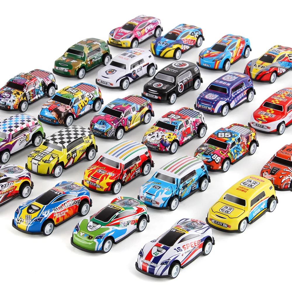 30Pcs Alloy Racing Cars Storage Box Iron Sheet Car Set Rebound Car Multiple Alloy Car Collections Children's Toys Birthday Gifts