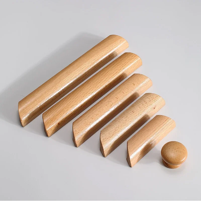 1PCS Natural Solid Wood Kitchen Cabinet Handles and Knobs Wardrobe Drawer Door Closet Dresser Pulls Beech Furniture Hardware