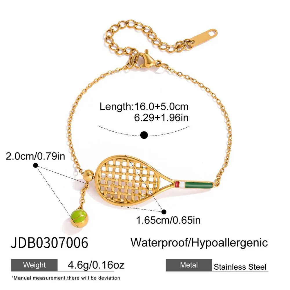 Metal Chain Tennis Racket Necklace Stainless Steel 18K Gold Plated Tennis Racket Bracelet Personalized Sport Style