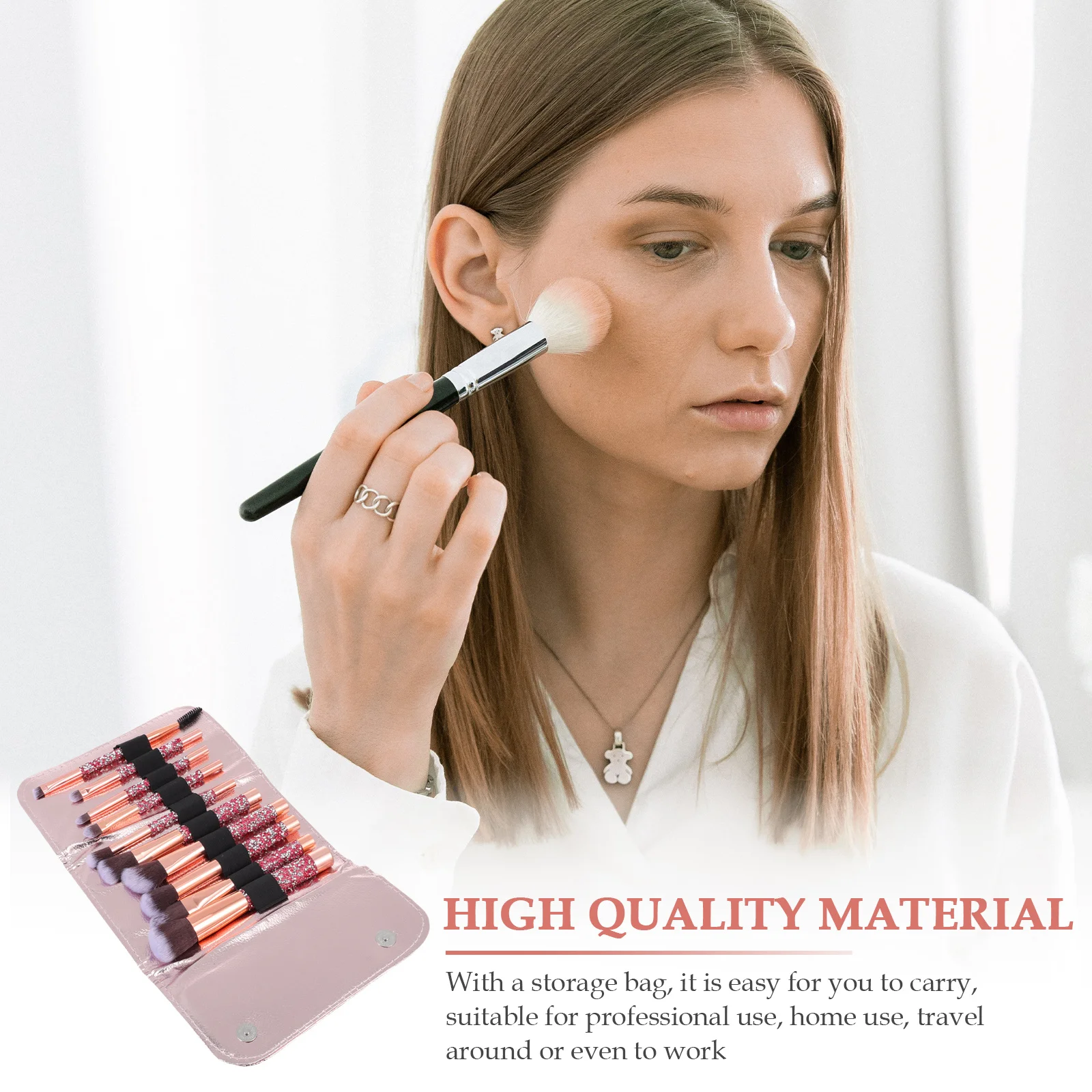 Juego de brochas de maquillaje con diamantes de imitación, cerdas suaves de fibra Artificial, bolsa de almacenamiento portátil, aplicador de colorete en polvo profesional, 1 Juego