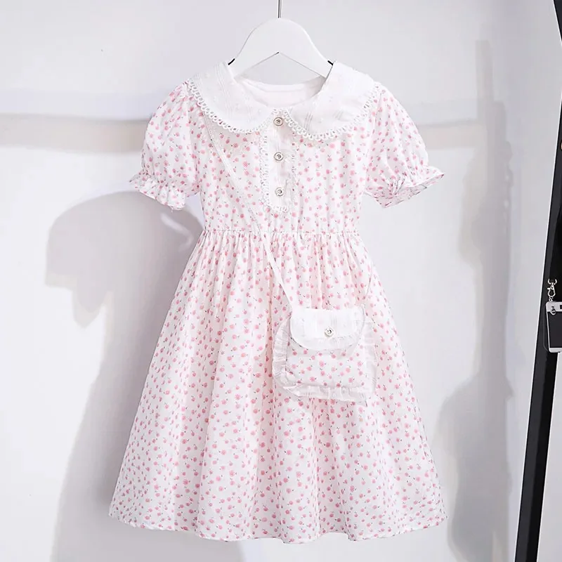 2026 new summer Kids Girls Princess Teenager Floral chiffon white fruit print Dresses Clothing 4 6 7 8 9 10 12 14 Years