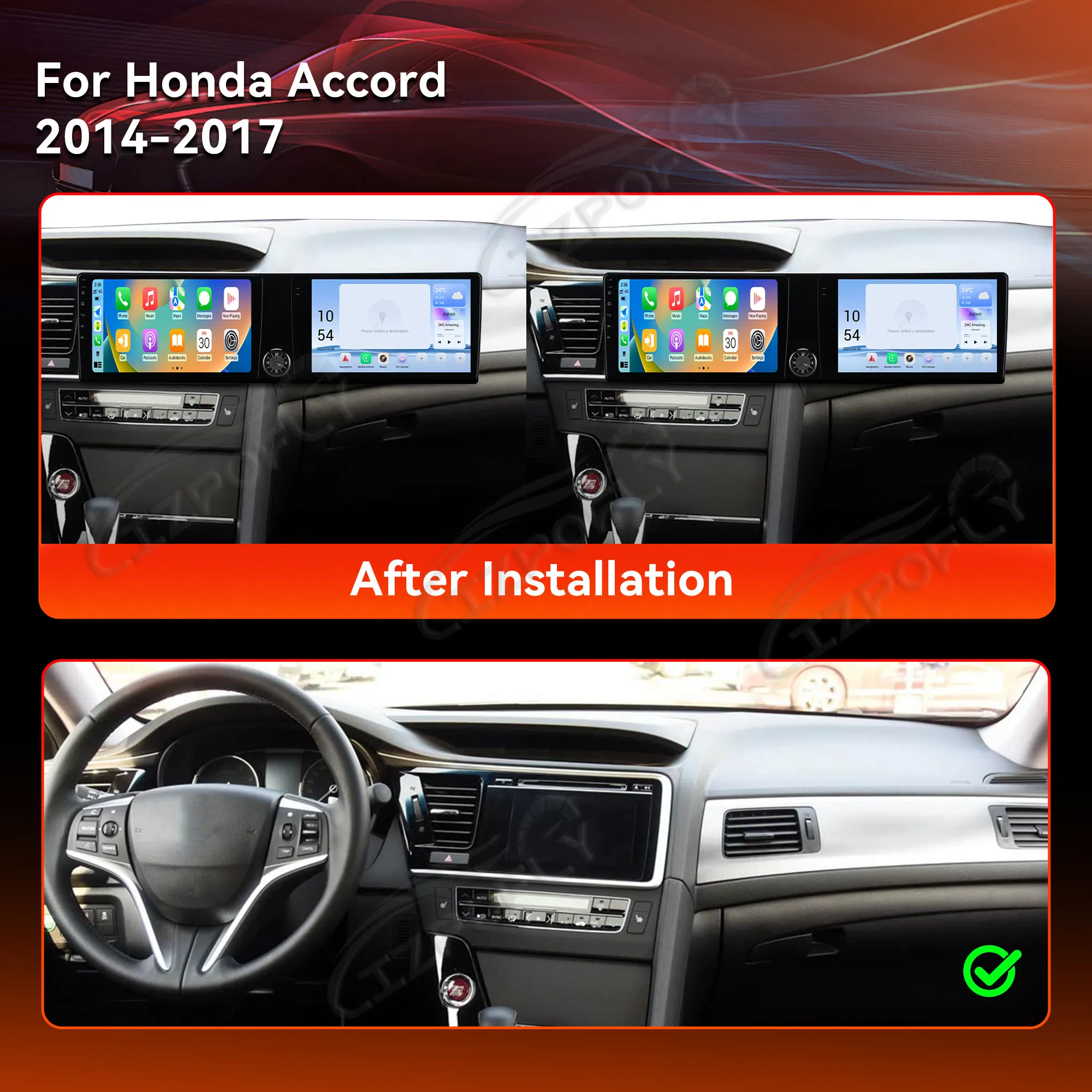 

Dual 10.1 Inch Android 13 CarPlay Car Radio For Honda Accord 2014-2017 Touch Screen Multimedia Player GPS Navigation 4G WIFI DSP