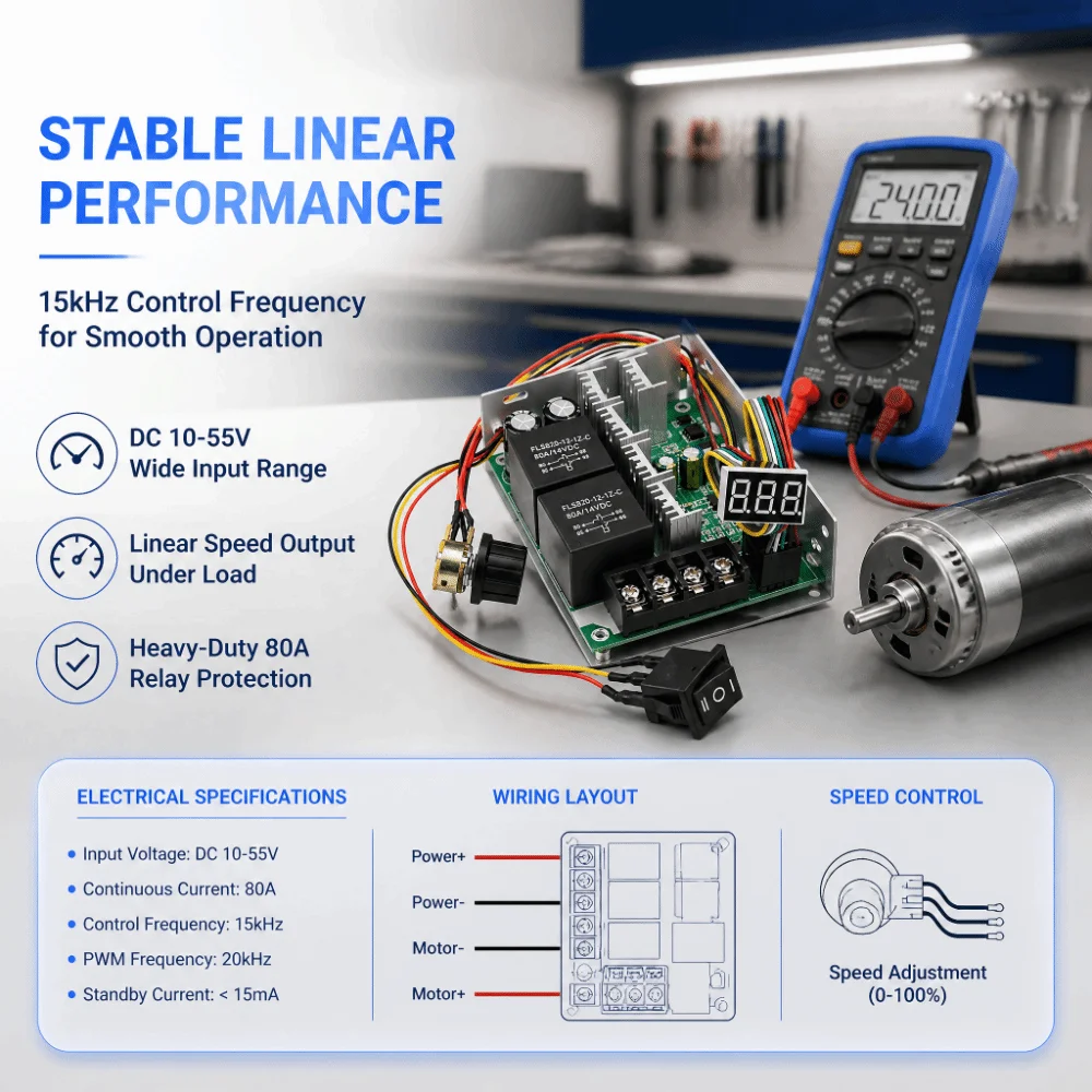 60A Current Rating PWM Motor Speed Controller CW/CCW Switch DC 10-55V Input DC Motor Speed Controller 0-100% Adjustment