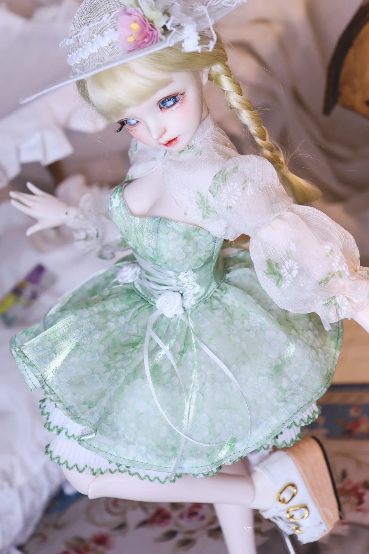 1/4 BJD ドール服 ドールアクセサリー ライトグリーン プリンセスドレス