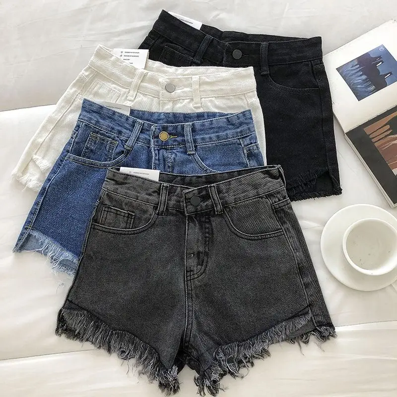 

Fashion Green A-line Casual Denim Shorts For Women Streetwear 2024 Summer New Tide Tassel Wide Leg Hot Short Jeans