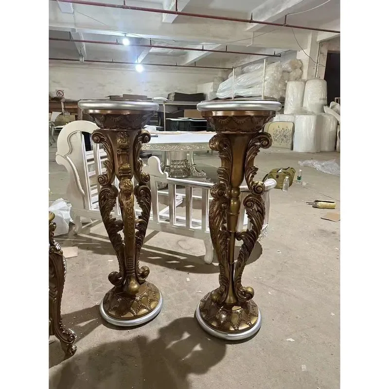Hand Carved Solid Wood Flower Stand French Baroque Style Luxury Plant Shelf for Palace Villa Living Room Home Decoration