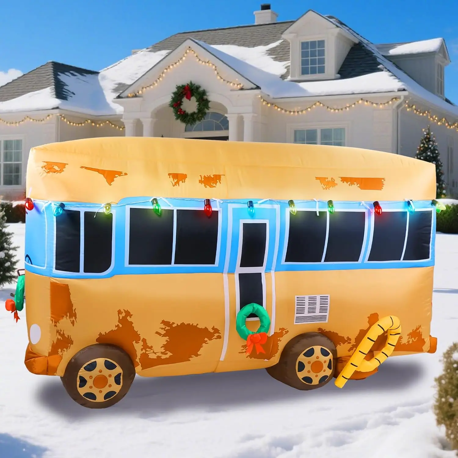 Christmas Outdoor Inflatable Decoration, 7 FT Giant RV Blow-Up Yard Ornament with Built-in LED Lights, Xmas Holiday Décor for Indoor/Outdoor Lawn Garden