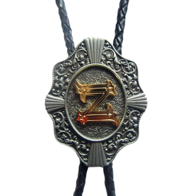 Letter Bolo Tie for Male Adult PU Leather Necktie Adjust Necklace Collar Pendant Bolo Tie Cowboy Costume Neckpiece