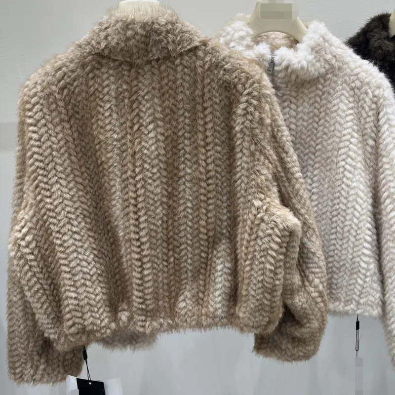 HKSH Women Faux Fur Coat Vintage Fashion Zipper Design Stand Collar Solid Color Elegant Loose Casual Ins Warm Jacket New HK28832