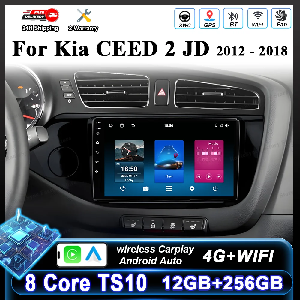 Navegação GPS Android 16 para Kia CEED 2 JD 2012-2018, Reprodutor de Vídeo Multimídia Automotivo, Unidade Principal Carplay, Rádio Estéreo, DVD Automotivo, WIFI