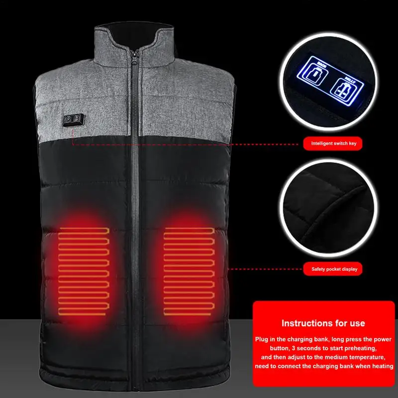 Autumn winter Smart USB Heated Cotton Vest 3 area Smart Controller vest Women Outdoor Flexible Heating Vest For Men Women S/M/L