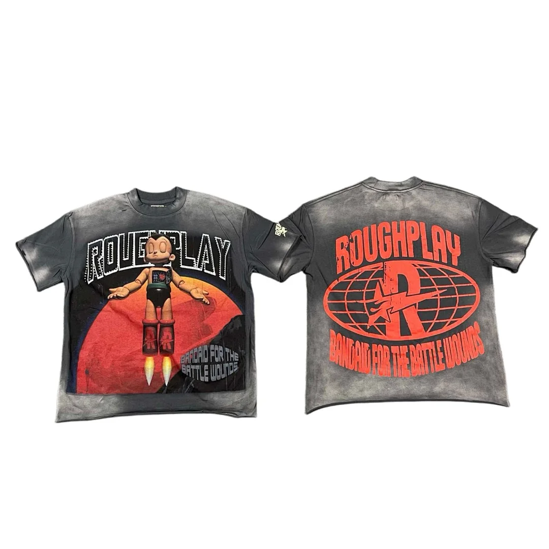 2026 Full Rhinestone Rivet Men Women Retro Vintage T shirts Diamond Cropped Anime Robot Printed Washed T shirt Summer Tops