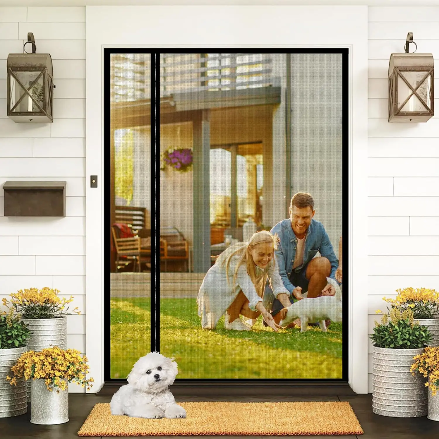 

Fiberglass Magnetic Door Screen Fit Door Size 72 x 80 Inch, Reversible Left or Right Side Opening Durable Reinforced Mesh