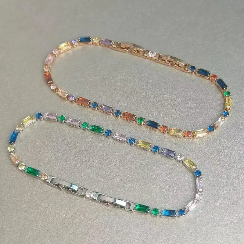 Luxuriöses Funkelndes Kristall-Armband für Damen, Bunte Zirkon-Verzierte Kette, Hochwertiger Schmuck für Verlobungsfeier, Brautgeschenk – Detail 6