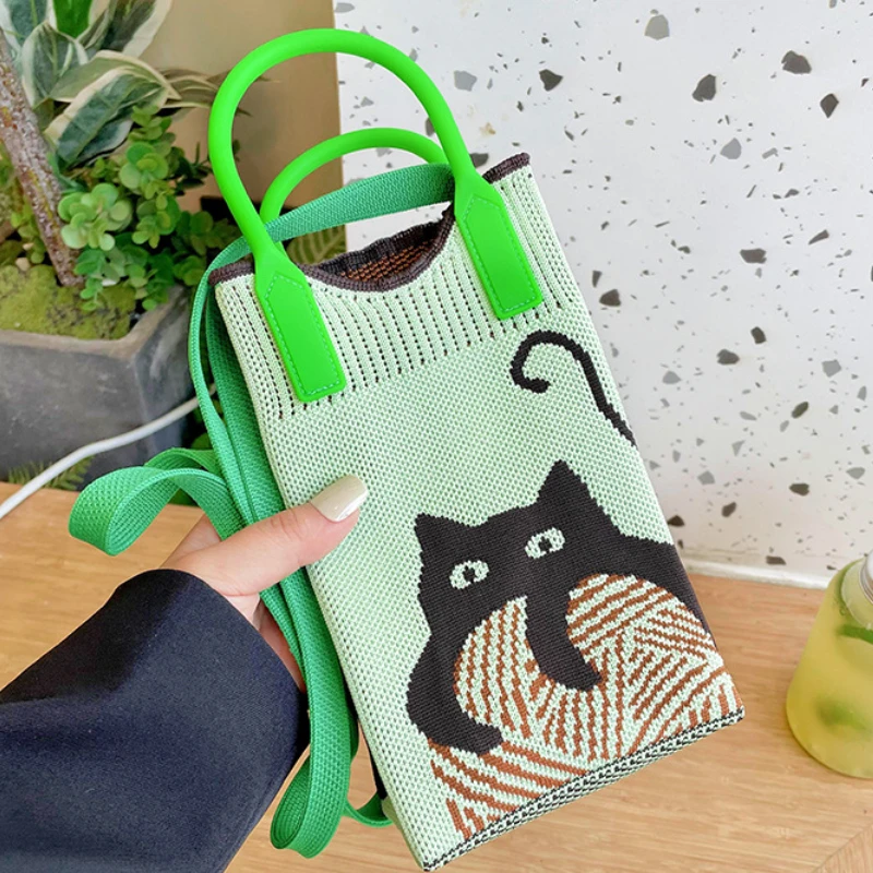 Mini sac à bandoulière avec chat mignon, sac à main, sacs de rangement, sac à main portable, poudres de téléphone, tendance décontractée, tout match, nouveau