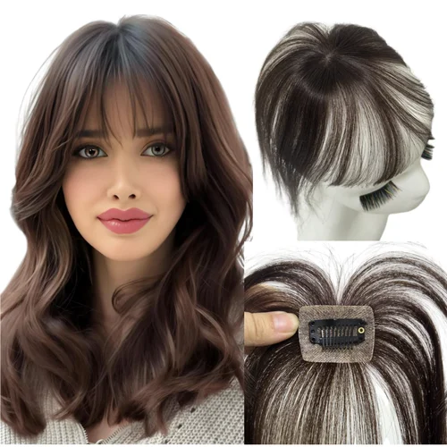 Imagen 1 del producto Flequillo de cabello humano fino y ligero, cubierta 360 de cabello gris con flequillo de aire 3D, cabello brasileño Invisible no remy, 1 Clip en extensiones de cabello