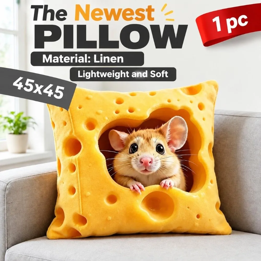 2D Cheese Shaped Sofa Cushion Cover Whimsical Decorative Mouse in Cheese Pillowcase Alpaca Dog Throw Pillow Cover Living Room