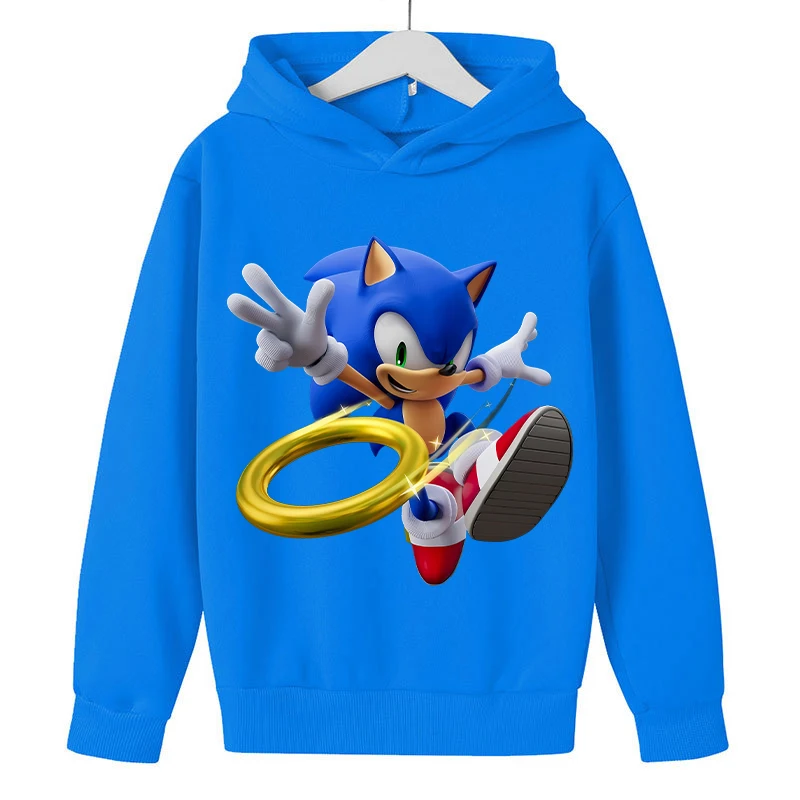 New Sonics Kids Hoodie Anime Cartoon Printed Hoodies Baby Boys Winter Casual Hooded Sweatshirts 2024 Autumn Children Clothing