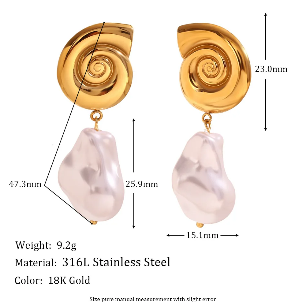 2Pc Exquisite Threaded Conch Snail Shell Fashion Gold Color Alloy Earrings Women Party Holiday image 3
