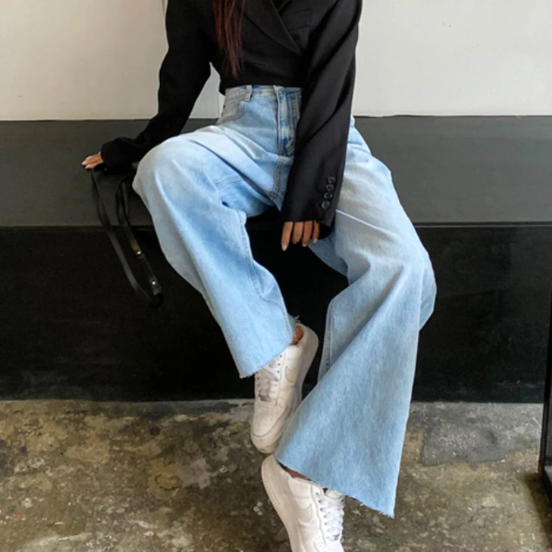 

Шикарные широкие джинсовые брюки с высокой талией, женские весенние новые универсальные длинные брюки с принтом сердца Sle fiti