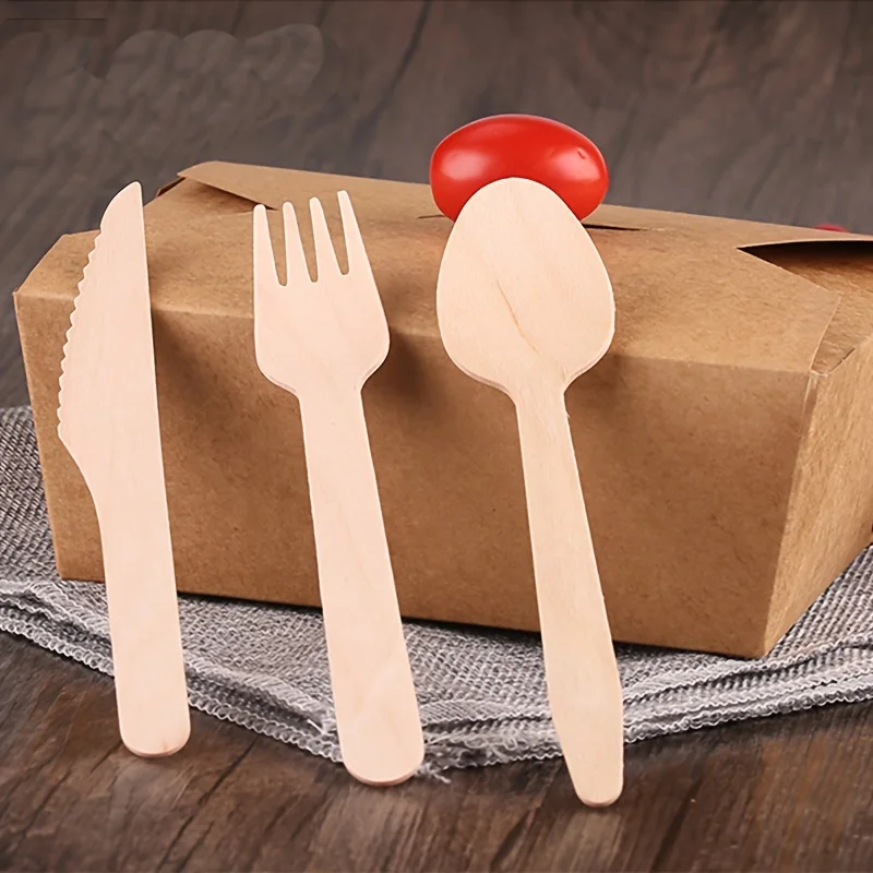 100pcs 16cm  Disposable Wooden Spoons/knives/forks Tableware, Instead Of Plastic Spoons Biodegradable, Disposable