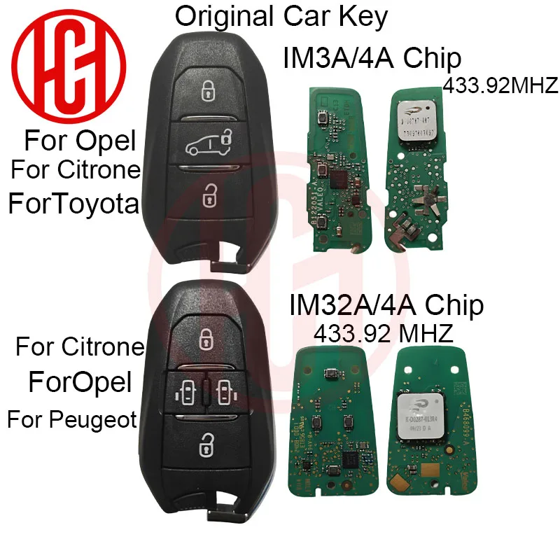 

Original Car Key IM3A 4A Chip IM32A 4A Chip 433.92MHZ For Opel Toyota Citroen Peugeot 3/4 Buttons Original Remote Car Key