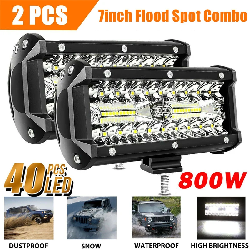 

2Pcs 7'' LED Work Light Bar 800W Spot Flood Beams Combo For Car Tractor Boat OffRoad Truck SUV ATV Car Repairing Lights