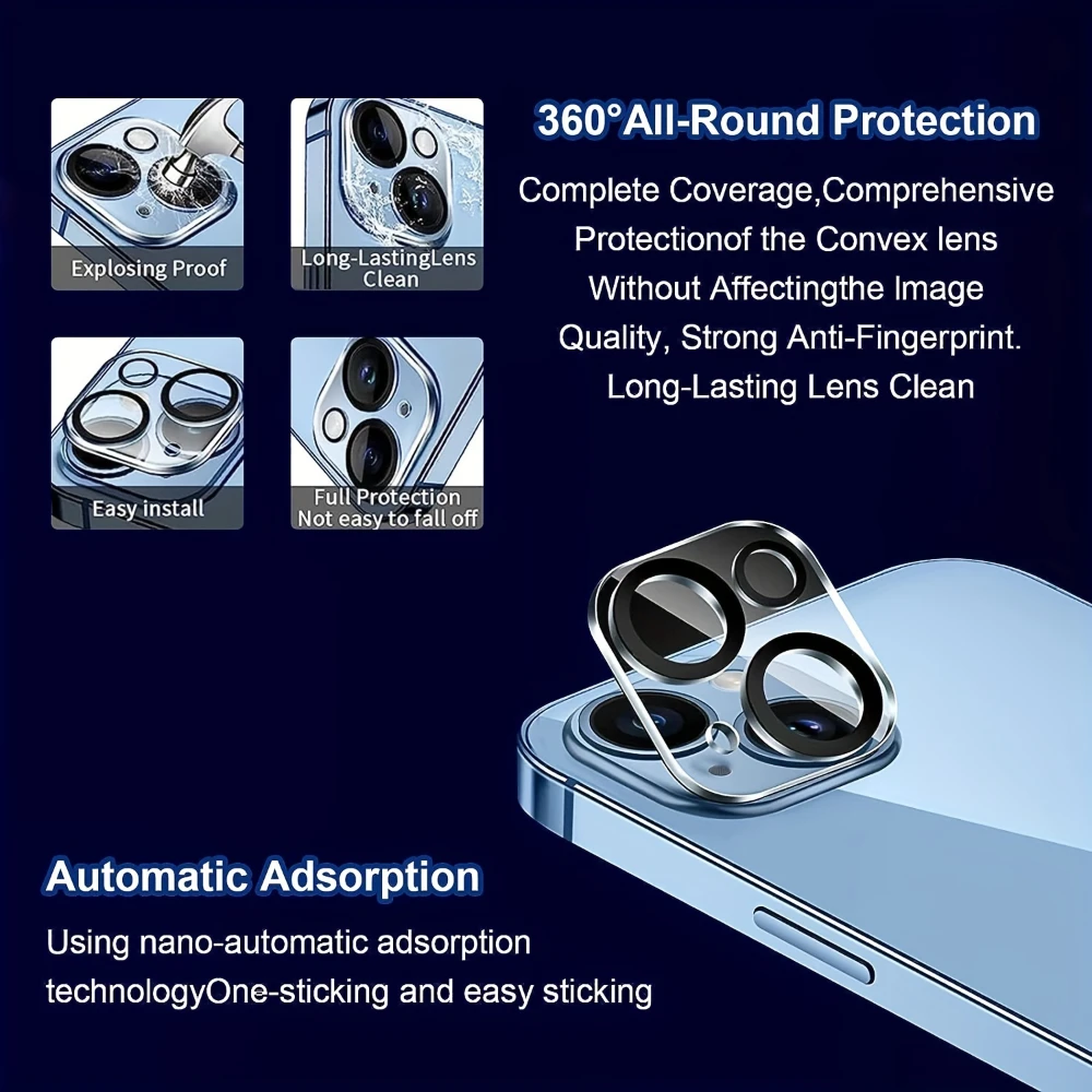 NNBILI 3 قطعة واقي شاشة من الزجاج المقسى عالي الوضوح مع 3 قطعة واقي عدسة الكاميرا مناسب لهاتف iPhone 16 15 14 13 12 #3