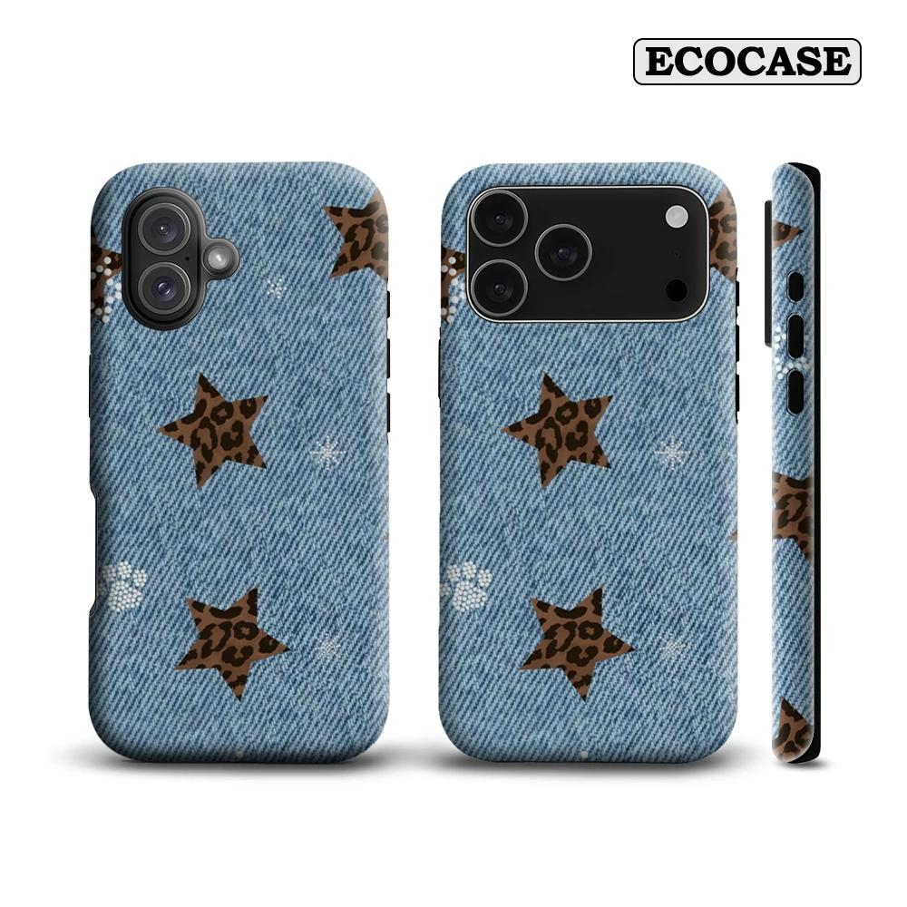 Denim Leopard Star IPhone 17 Must-Haves Handyhülle für IPhone 17 16 15 14 13 Pro Max Plus Doppelschichtige Rückseite