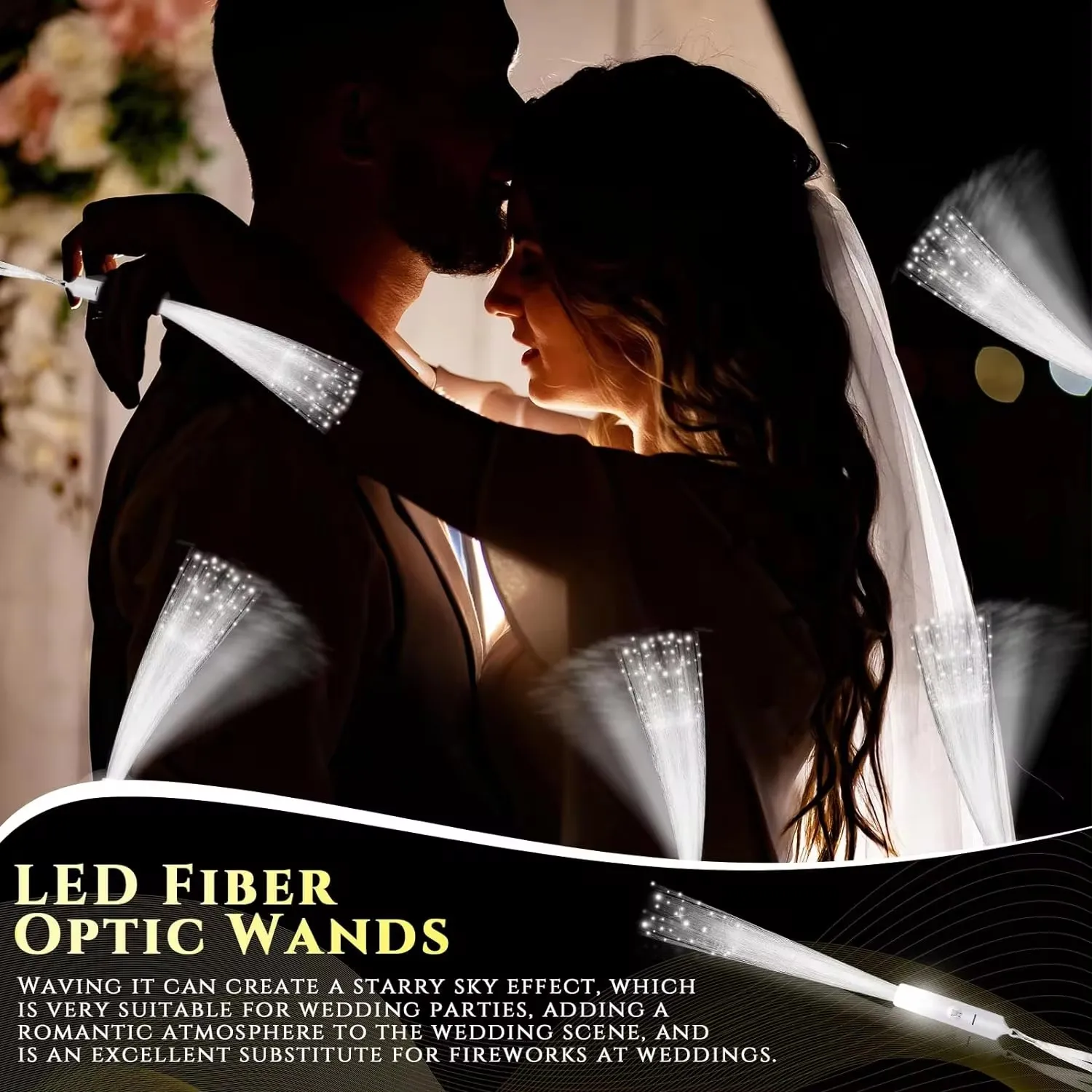 Long White Fiber Optic Stick 3 Mode Wedding Sparkler LED Light Up Wand Glow Party Supply Wedding Favor Bridal Shower 24/48/72Pcs