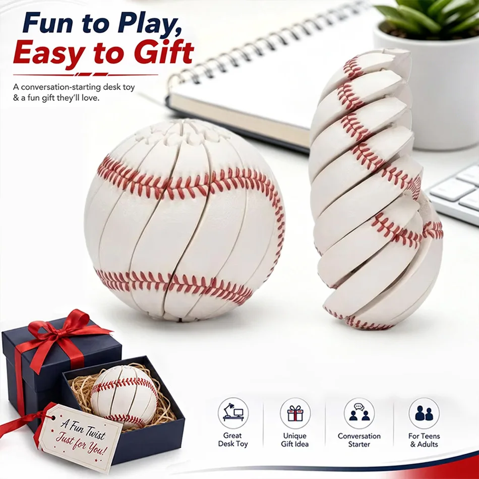 Football & Baseball Transformable Fidget Spinner Ball, 3D Printed Deformable Sports Fidget Ball Toy, Stress Relief Anxiety Offic