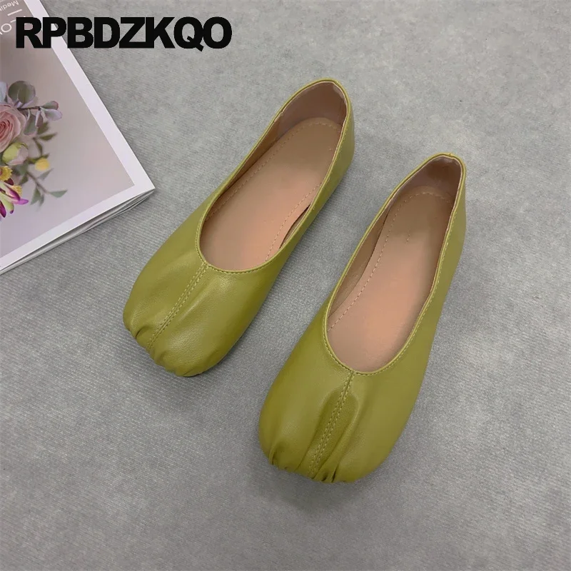 

Women Flats Square Toe Pleated Real Leather Roll Up Ballerina Maternity Soft Foldable Sheepskin Shoes Ballet Slip On Shallow