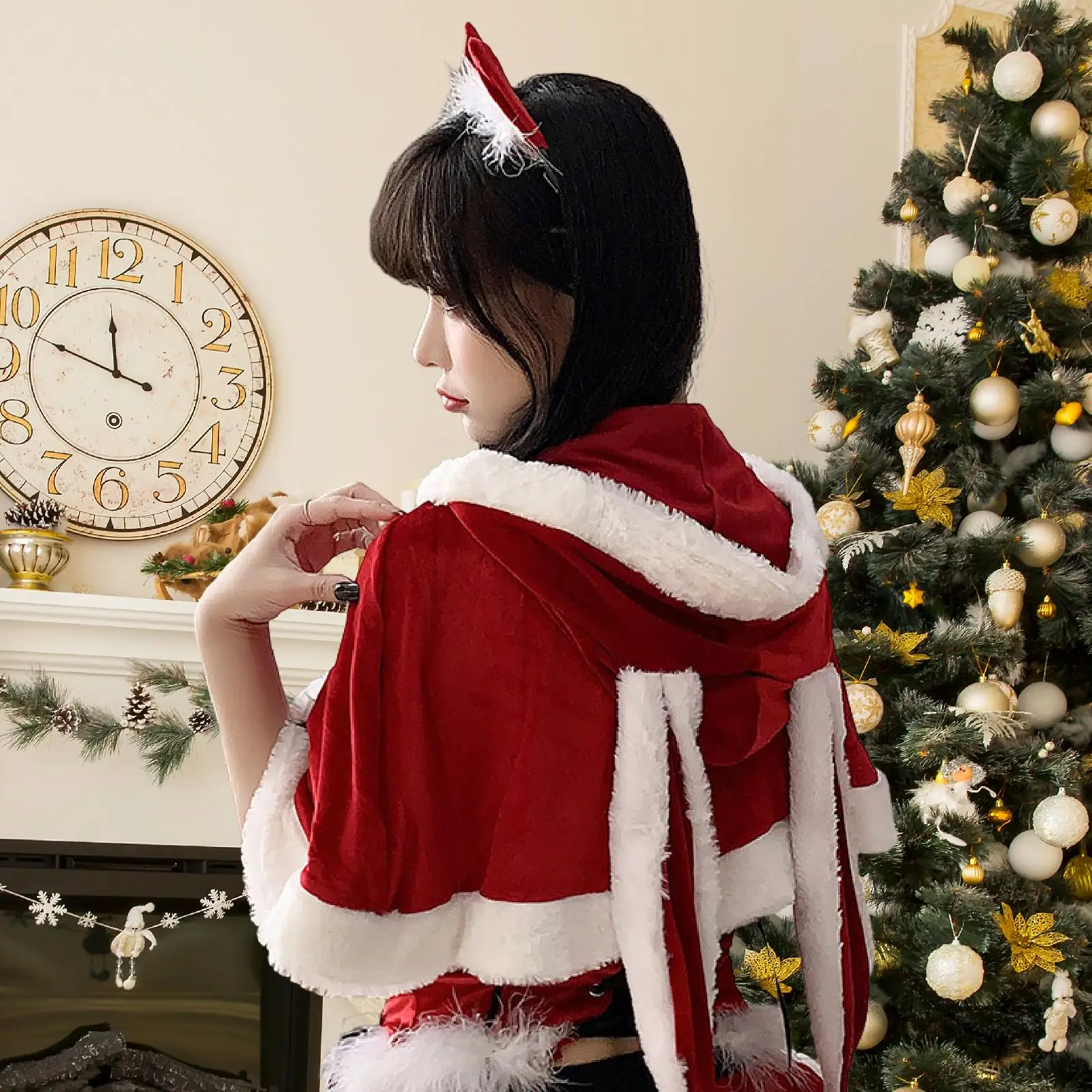 Christmas Hooded Cloak Red Cape Short Shawl Prop Party Pub Costume Accessory