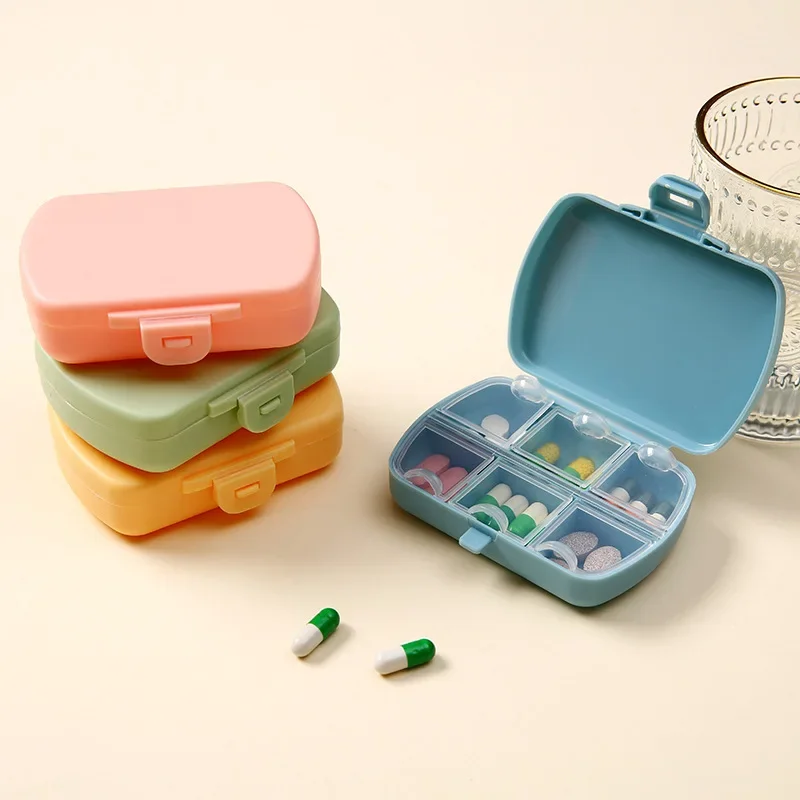 1PC 6 Compartment Pill Box, Moisture Proof Pill Case, Travel Pill Organizer for Pocket Purse, Daily Portable Vitamin Box