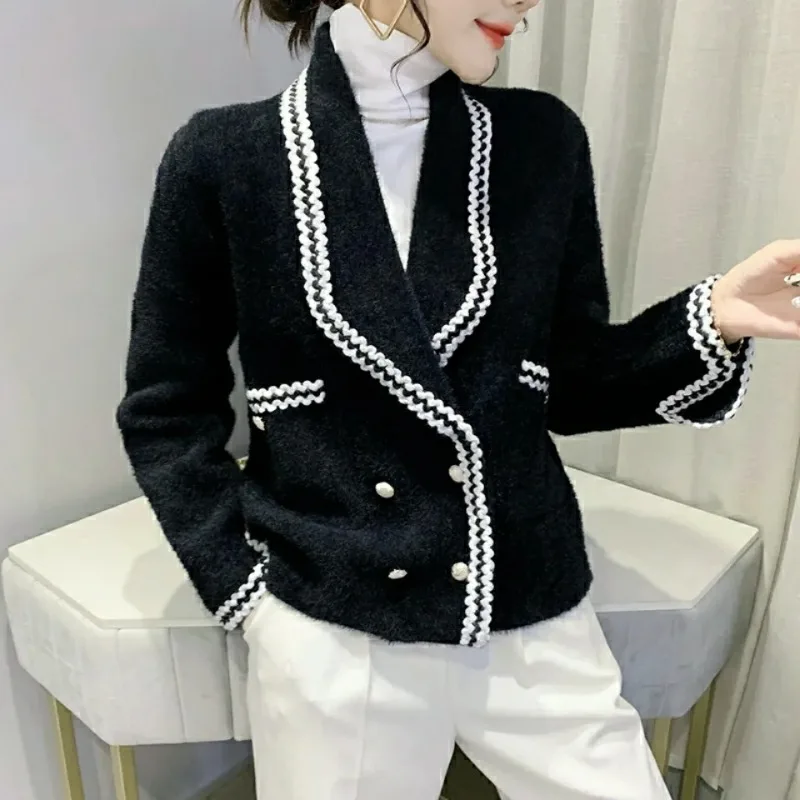 

Women's Suit Collar Solid Color Cardigan Short Spring Autumn New Fashion Commute Spliced Long Sleeve Button Pocket Loose Coat