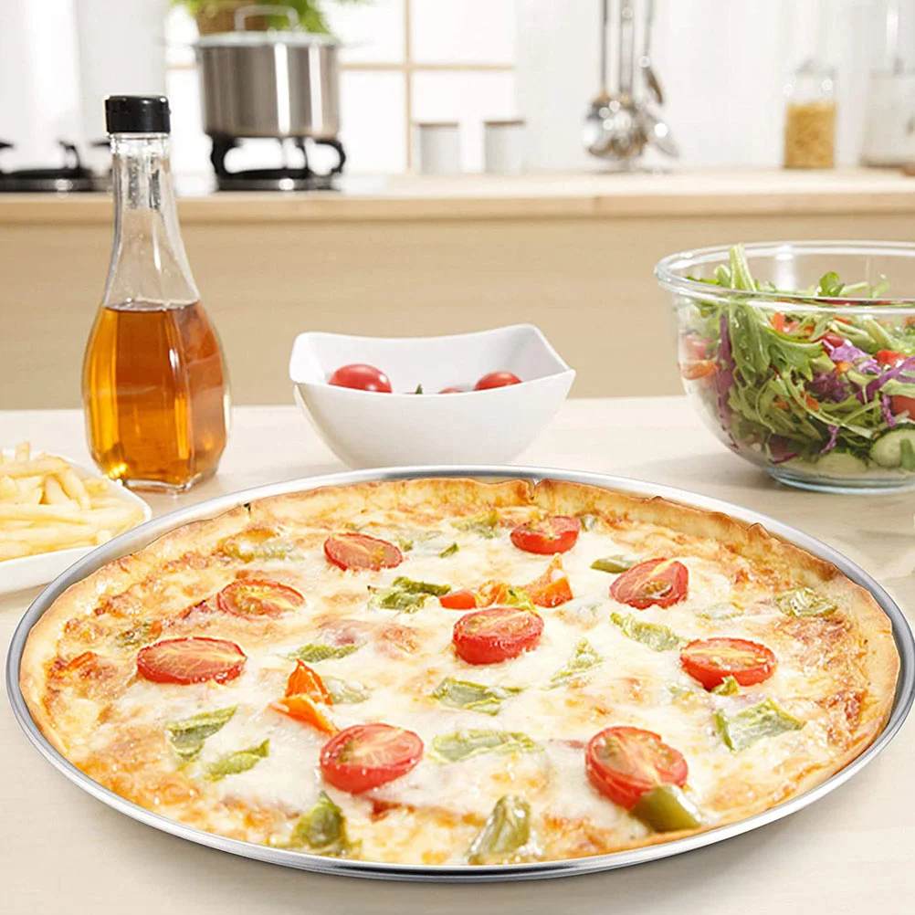 Food Tray Pizza Plate Multi-function Home Dish Serving Round Shape Stainless Steel Silver Restaurant Use Grill