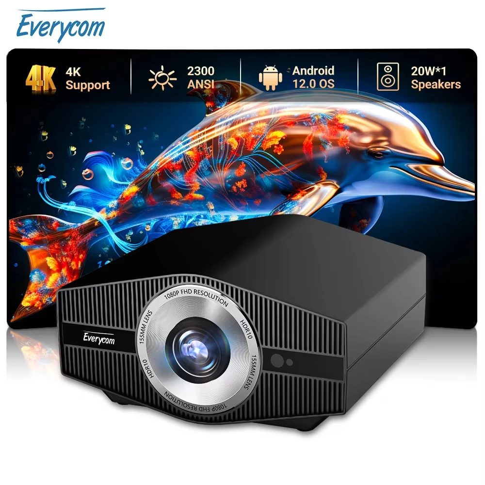 Proyector Portátil Everycom YG710W Compatible con 4K HD 1080P 2300 ANSI Enfoque Automático Wifi6 BT Proyector de Nivel Cinematográfico para Interiores y Exteriores