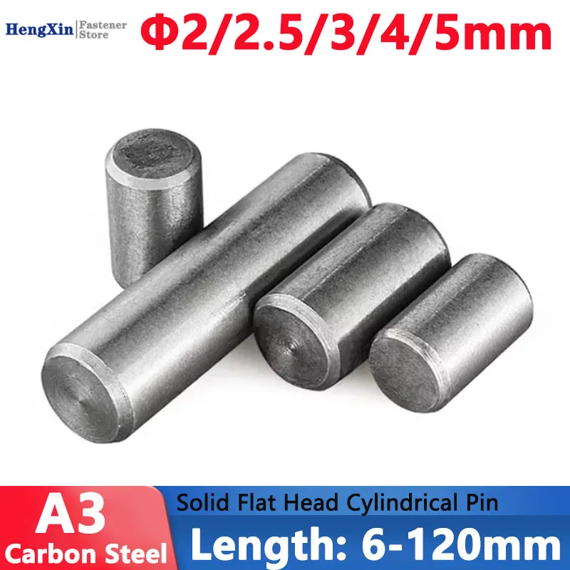Dia 2/2.5/3/4/5mm A3 Carbon Steel Cylindrical Locating Dowel Pin Solid Flat Head Fixed Shaft Pins Round Bar Rod Length 6-120mm