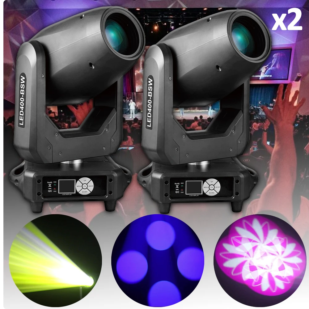 2Pcs 400W LED Moving Head Lights CMY CTO Beam DJ Stage Lighting Rotating Pattern for KTV Club Performance