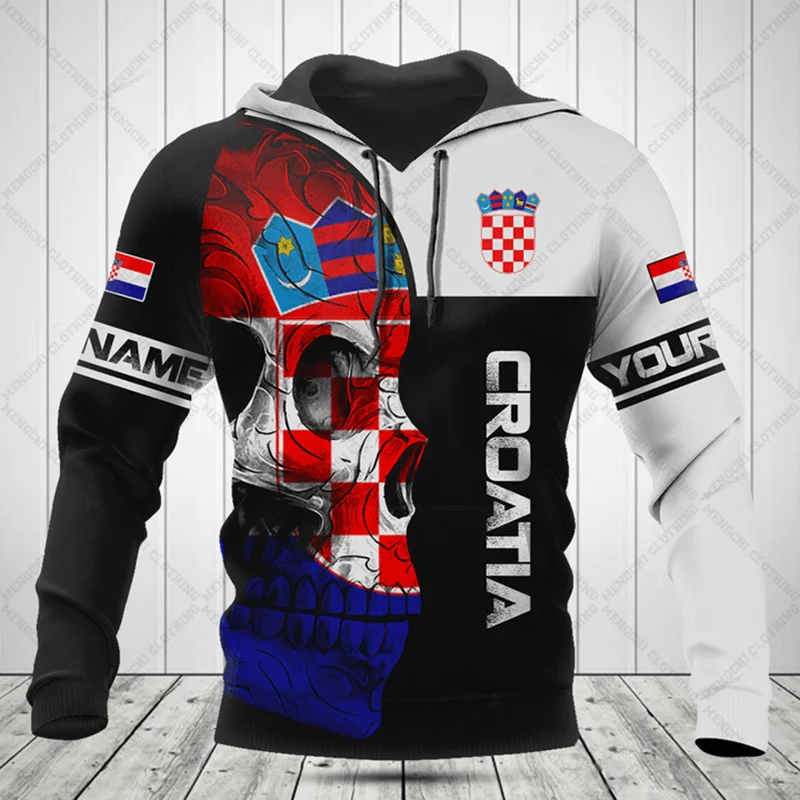 

Customize Croatia Symbol Skull Pattern Unisex Hoodies Loose Casual Fashion Sweatshirts Winter Oversized Pullover Streetwear Tops