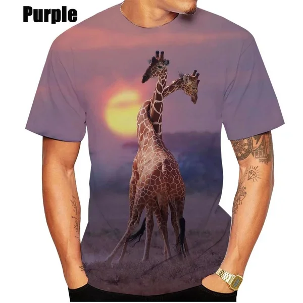 New Summer Personality Fashion Unisex Hip Hop Round Neck Short Sleeve Giraffe 3D Printed Casual T-Shirt Tops