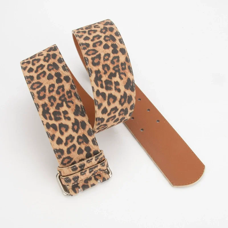 Women's Vintage Faux Suede Genuine Leather Leopard Corset Female Cummerbund Coat Waistband Dress Decration Wide Belt  J1136