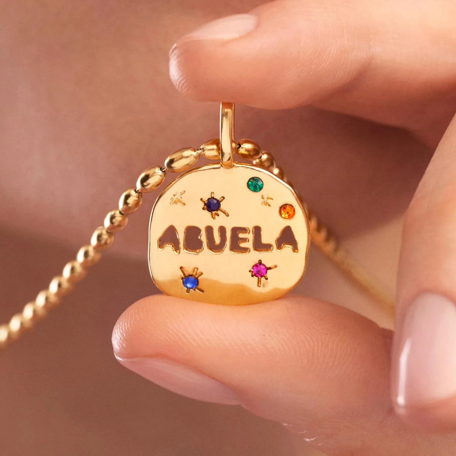Thanksgiving Grandma Mother's Day MAMA Necklace Irregular Round Colored Zirconia Tarot Card Stainless Steel Plated with 18K Gold