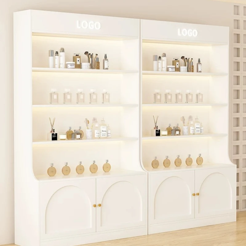 Nordic Creative Display Cabinet Modern Beauty Nail Salon Storage Rack Multi-layer Glass Door Cabinet Commercial Furniture FYMC